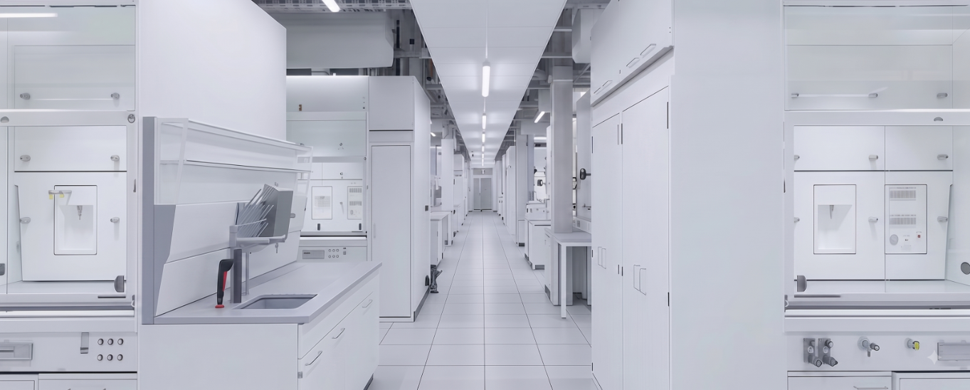 Installed laboratory furniture in a completed lab